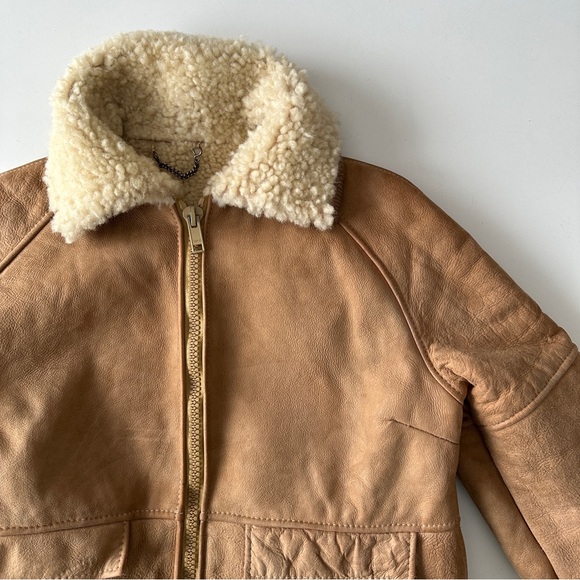 Vintage XS Shearling Coat 70s Tan Sheepskin Jacket Morlands Real Lambskin - Picture 3 of 11